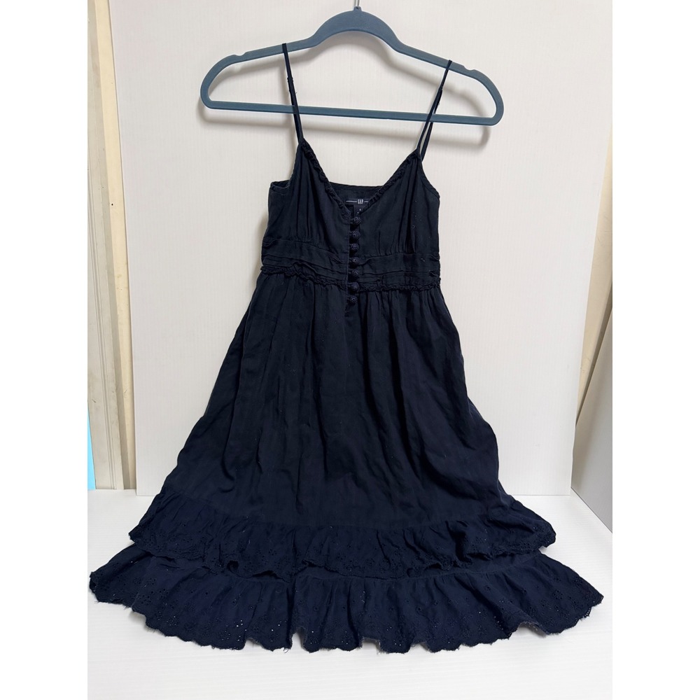 Gap Navy Blue Eyelet Tiered Midi Dress Empire Waist Spaghetti Strap Size 2